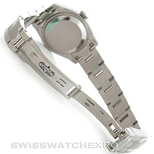 The image shows the back view of a Rolex Oyster Perpetual 176200 Women's Stainless Steel Pink Dial 176200 Women's Stainless Steel Pink Dial watch, highlighting the clasp and bracelet with the case back visible.