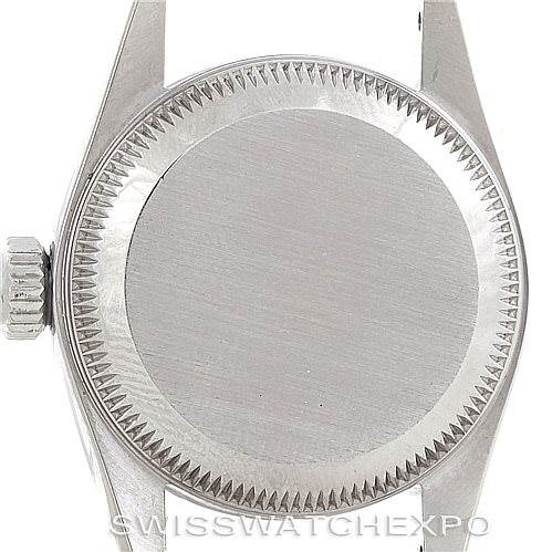 This image shows the back case and lugs of a Rolex Oyster Perpetual 67180 Women's Stainless Steel Silver Dial 67180 Women's Stainless Steel Silver Dial watch, viewed from a rear angle.