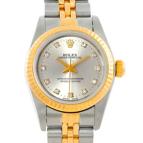 Photo of Rolex NonDate Ladies Steel Yellow Gold Diamond Watch 76193