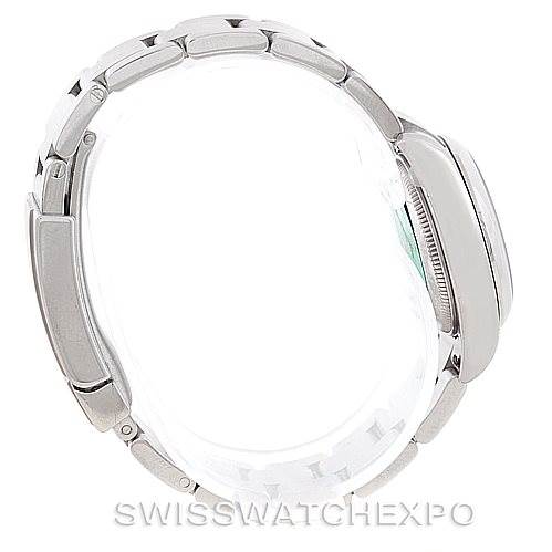 This image shows the side view of a Rolex Oyster Perpetual 176200 Women's Stainless Steel Black Dial 176200 Women's Stainless Steel Black Dial watch, focusing on the bracelet and case.