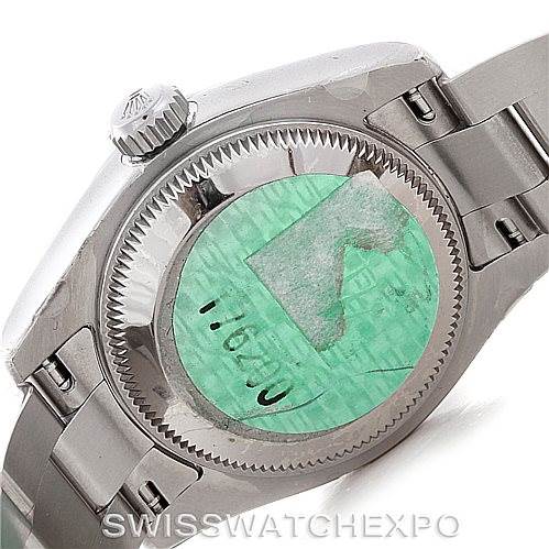 The image shows the back view of a Rolex Oyster Perpetual 176200 Women's Stainless Steel Black Dial 176200 Women's Stainless Steel Black Dial watch, highlighting the case back and part of the bracelet.