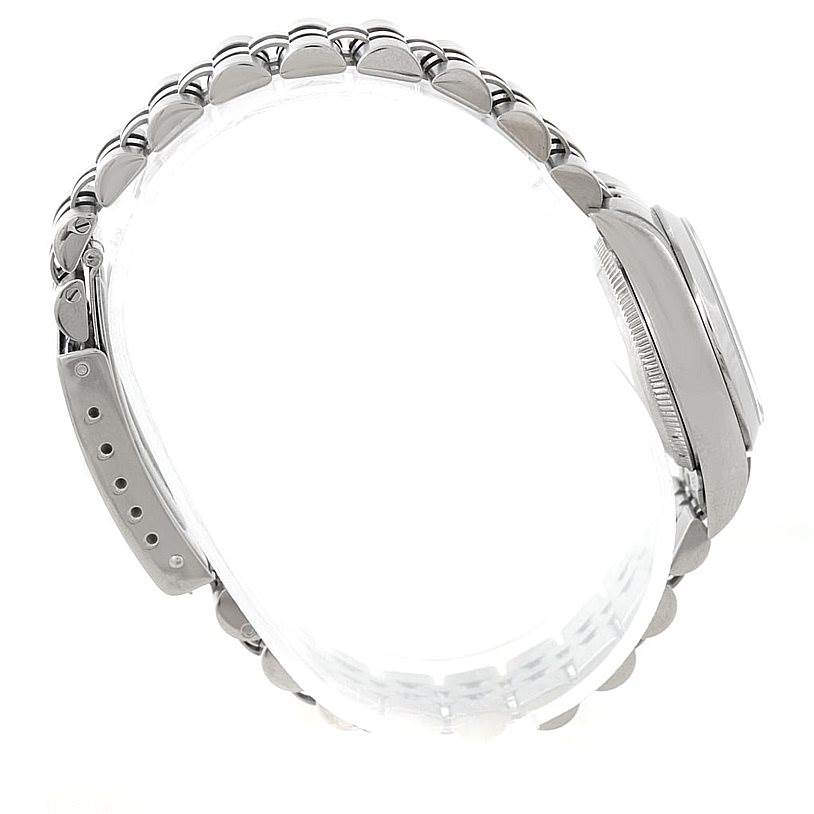 The image shows a side view of the bracelet and case of a Rolex Oyster Perpetual 76080 Women's Stainless Steel Black Dial 76080 Women's Stainless Steel Black Dial watch.