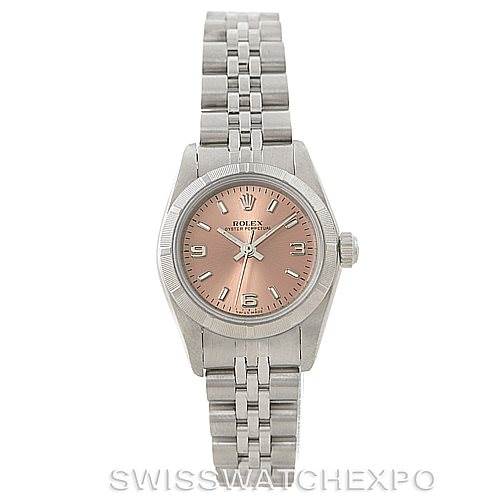 The image shows a Rolex Oyster Perpetual 76030 Women's Stainless Steel Pink Dial 76030 Women's Stainless Steel Pink Dial watch front-on, displaying the dial, case, and bracelet.