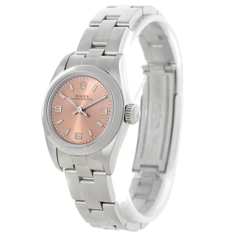Rolex Oyster Perpetual Ladies Steel Salmon Dial Watch 67180 SwissWatchExpo