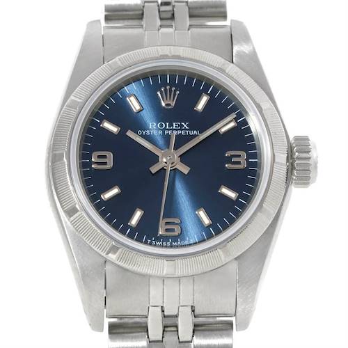 Photo of Rolex Oyster Perpetual Nondate Ladies Steel Blue Dial Watch 67230