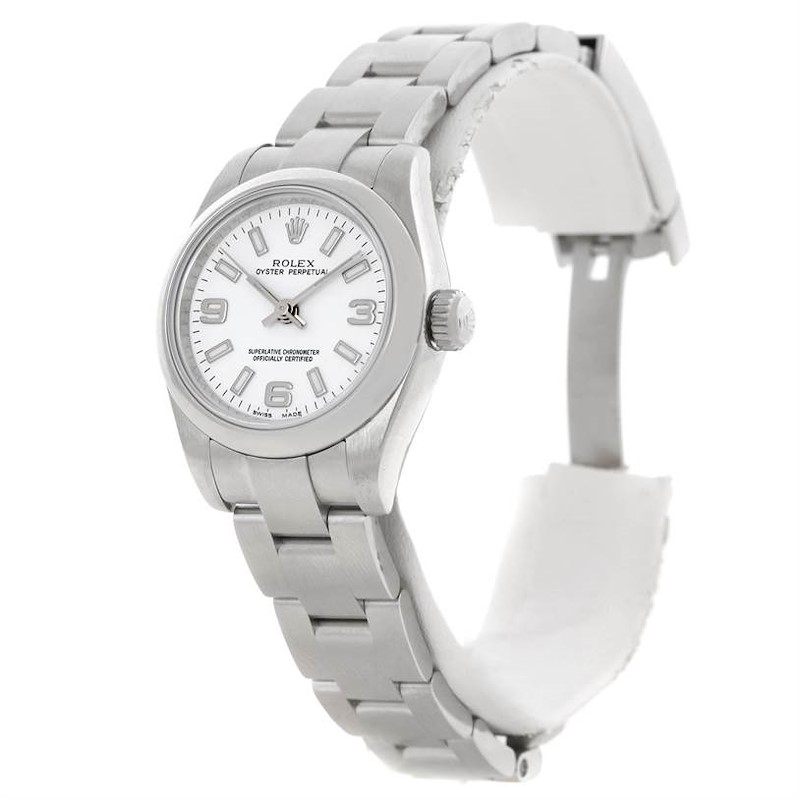 Rolex Oyster Perpetual Nondate Ladies White Dial Steel Watch 176200 SwissWatchExpo