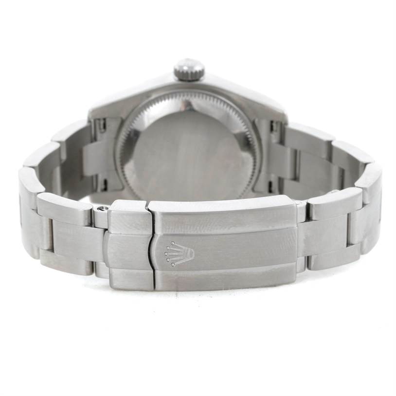 The image shows the back view of a Rolex Oyster Perpetual 176200 Women's Stainless Steel White Dial 176200 Women's Stainless Steel White Dial watch, focusing on its bracelet and clasp.