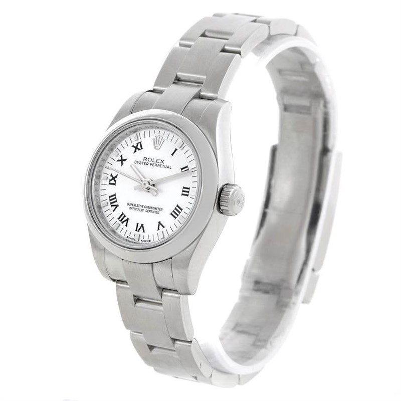 Rolex Oyster Perpetual Nondate Ladies White Dial Steel Watch 176200 SwissWatchExpo