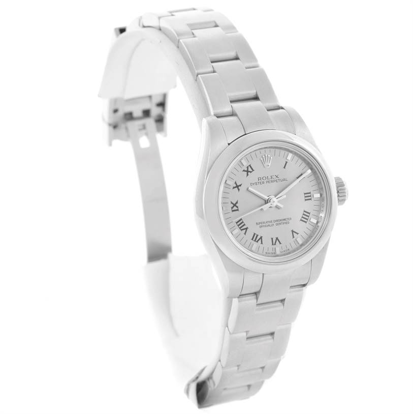 The image shows a Rolex Oyster Perpetual 176200 Women's Stainless Steel Silver Dial 176200 Women's Stainless Steel Silver Dial watch at a slight angle highlighting the face, dial, and part of the bracelet.