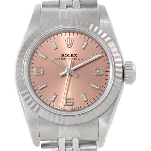 Photo of Rolex NonDate Ladies Steel 18k White Gold Salmon Dial Watch 67194
