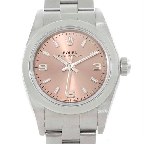 Photo of Rolex Oyster Perpetual Nondate Ladies Steel Salmon Dial Watch 76080