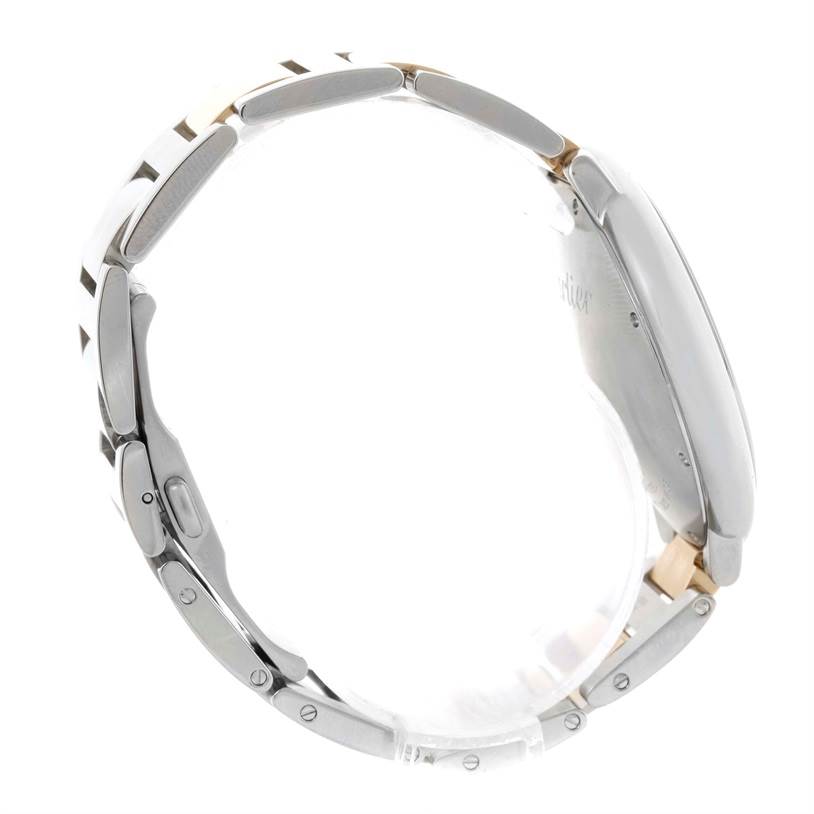 The image shows a side view of the Ballon Bleu model by Cartier, highlighting the bracelet and side of the watch case.