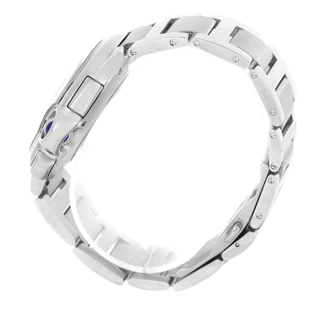 The image shows the side view and bracelet of a Cartier Ballon Bleu W6920077 Men's Stainless Steel Black Dial W6920077 Men's Stainless Steel Black Dial watch.