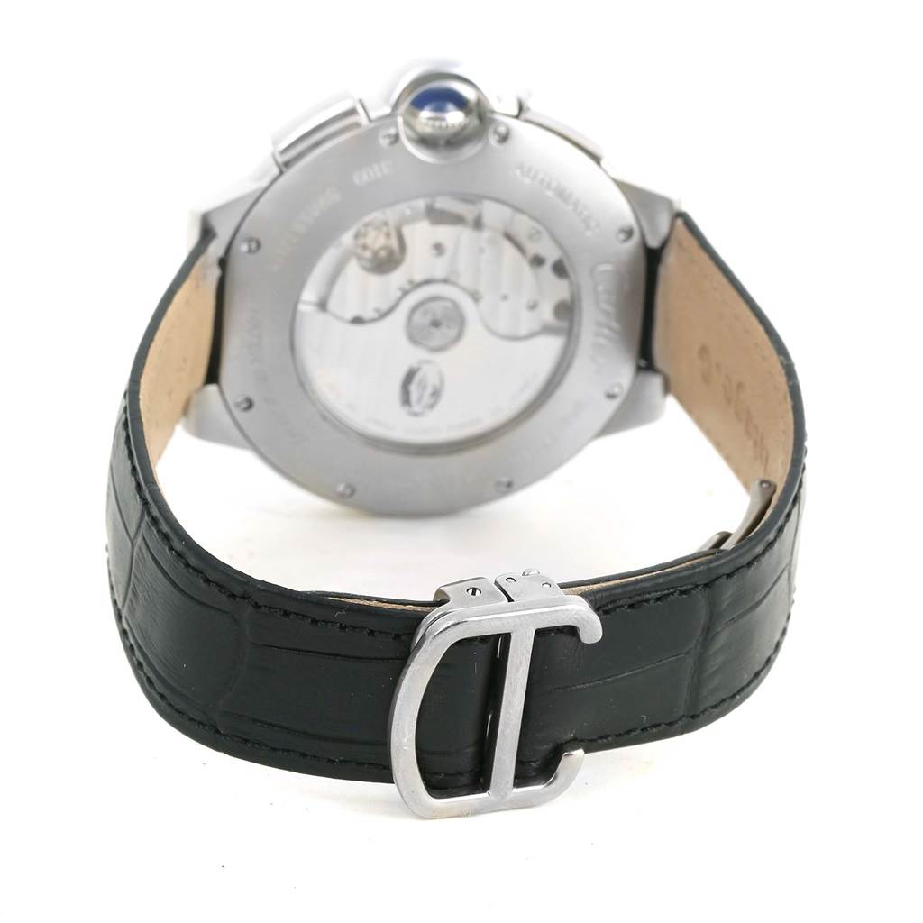 The image shows the back and clasp of the Cartier Ballon Bleu W6920052 Men's Stainless Steel Black Dial W6920052 Men's Stainless Steel Black Dial watch.