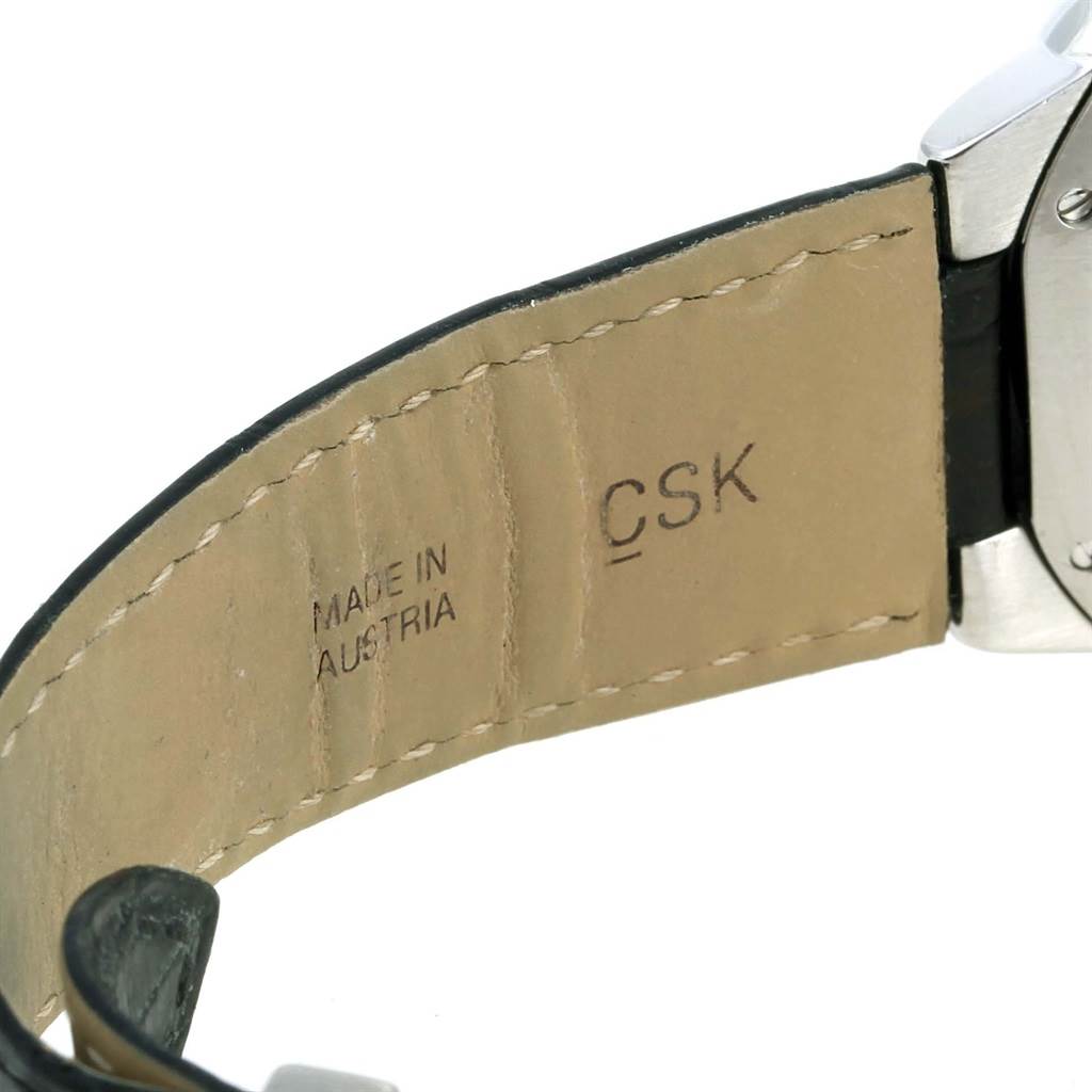 This image shows the inner leather strap and part of the clasp of a Ballon Bleu model by Cartier.