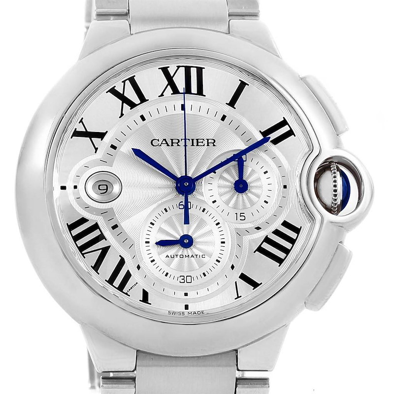 Cartier Ballon Bleu XL Silver Dial Cronograph Steel Mens Watch W6920002 SwissWatchExpo