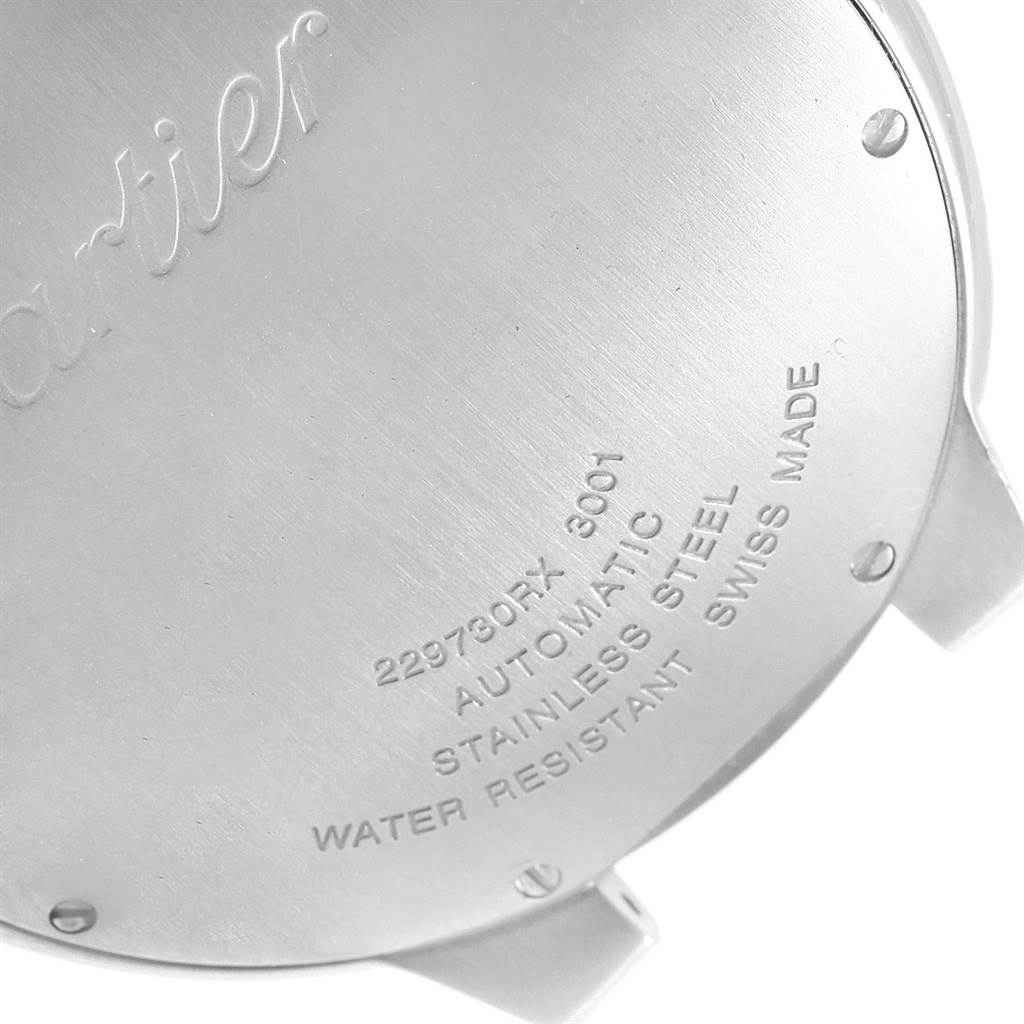 This is a close-up view of the back case of a Ballon Bleu model watch by Cartier.