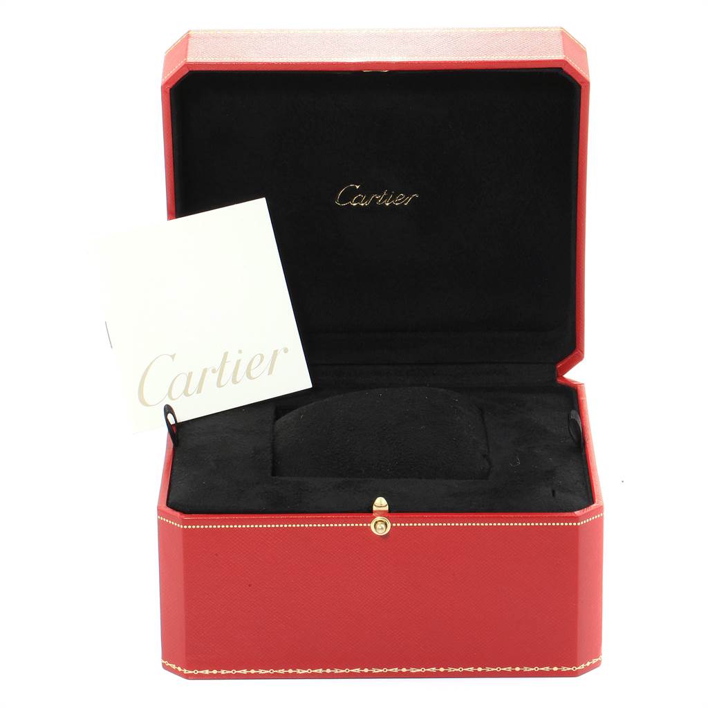 The image shows the open box and booklet for the Ballon Bleu model by Cartier.