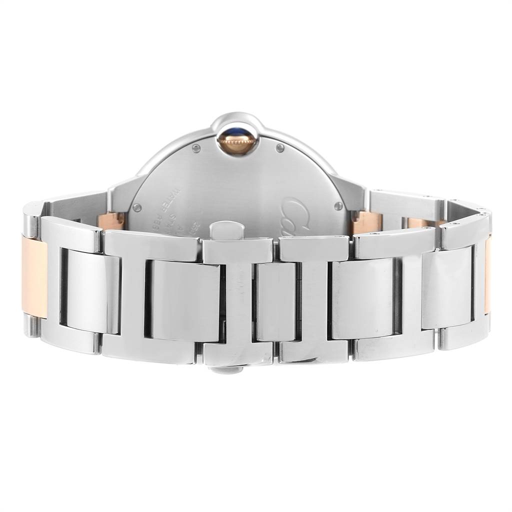 The image shows the back and bracelet of a Cartier Ballon Bleu W6920032 Men's Steel and Gold (two tone) Brown Dial W6920032 Men's Steel and Gold (two tone) Brown Dial watch from a rear angle.