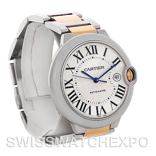 The image shows a front angled view of the Cartier Ballon Bleu W69009Z3 Men's Stainless Steel Silver Dial W69009Z3 Men's Stainless Steel Silver Dial watch, displaying its face and part of the bracelet.
