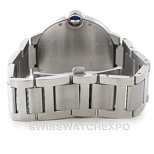 The image shows the back view of the bracelet and case of a Cartier Ballon Bleu W69012Z4 Men
s Stainless Steel Silver Dial W69012Z4 Men
s Stainless Steel Silver Dial watch, highlighting its clasp and links.