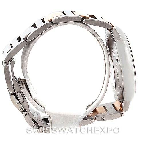 The image shows a side view of the Cartier Ballon Bleu W6920063 Men's Steel and Gold (two tone) Silver Dial W6920063 Men's Steel and Gold (two tone) Silver Dial watch, focusing on the bracelet and clasp.