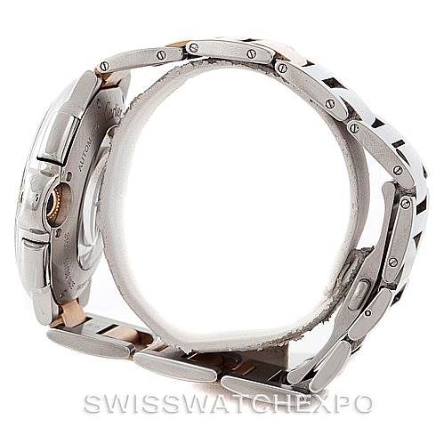 This image shows a side view of the Cartier Ballon Bleu W6920063 Men's Steel and Gold (two tone) Silver Dial W6920063 Men's Steel and Gold (two tone) Silver Dial watch, highlighting the metal bracelet and the side of the case.