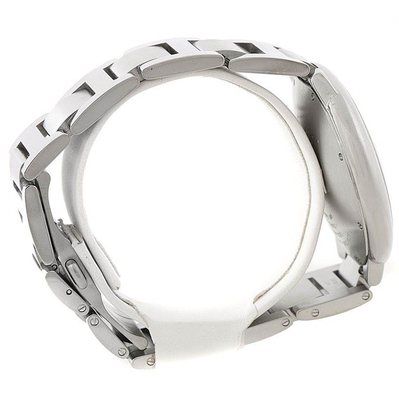 This image shows the side view of the bracelet and case of a Ballon Bleu by Cartier watch.