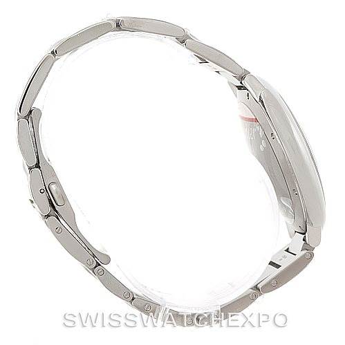 This image shows a side view of the Ballon Bleu watch by Cartier, highlighting its bracelet and case thickness.