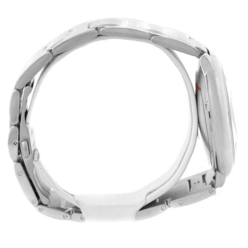 This side profile of the Cartier Ballon Bleu W69012Z4 Men's Stainless Steel Silver Dial W69012Z4 Men's Stainless Steel Silver Dial watch shows the band and the case.