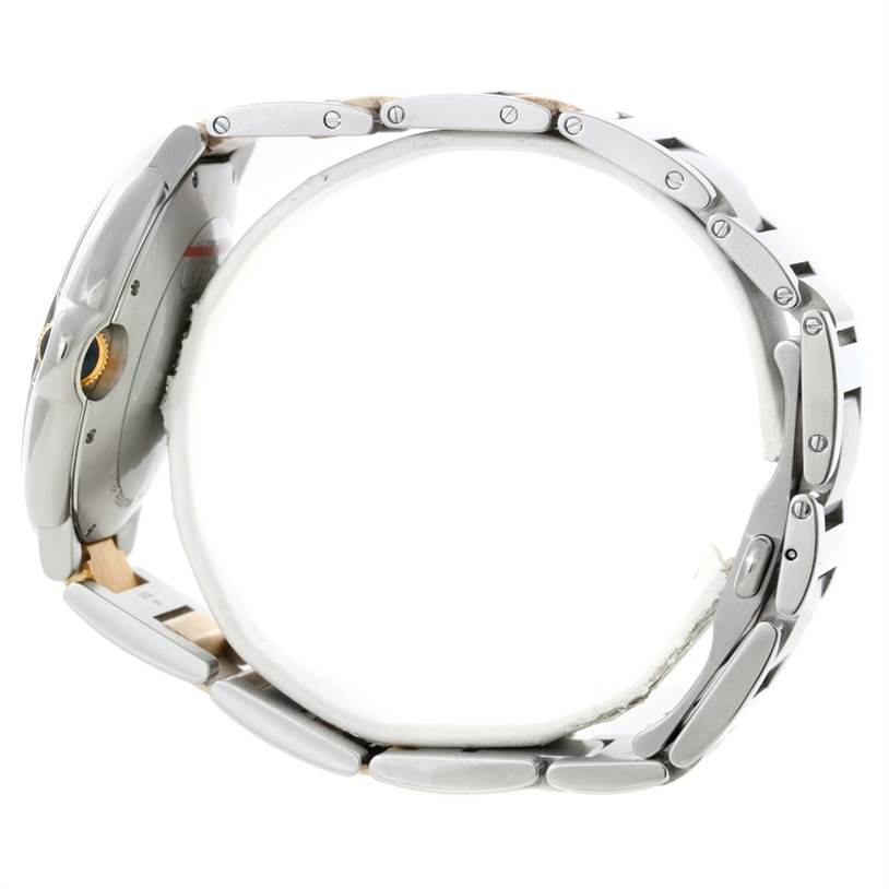 The image shows a side view of the Cartier Ballon Bleu W69009Z3 Men
s Stainless Steel Silver Dial W69009Z3 Men
s Stainless Steel Silver Dial watch, focusing on the bracelet and case.