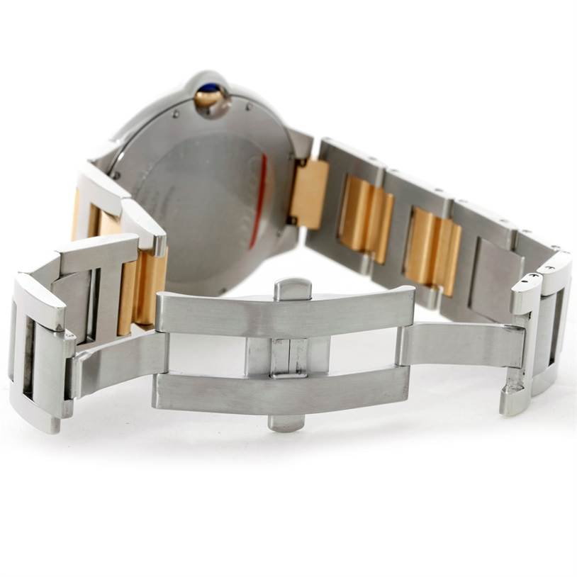This image shows the back side and clasp of a Ballon Bleu watch by Cartier.