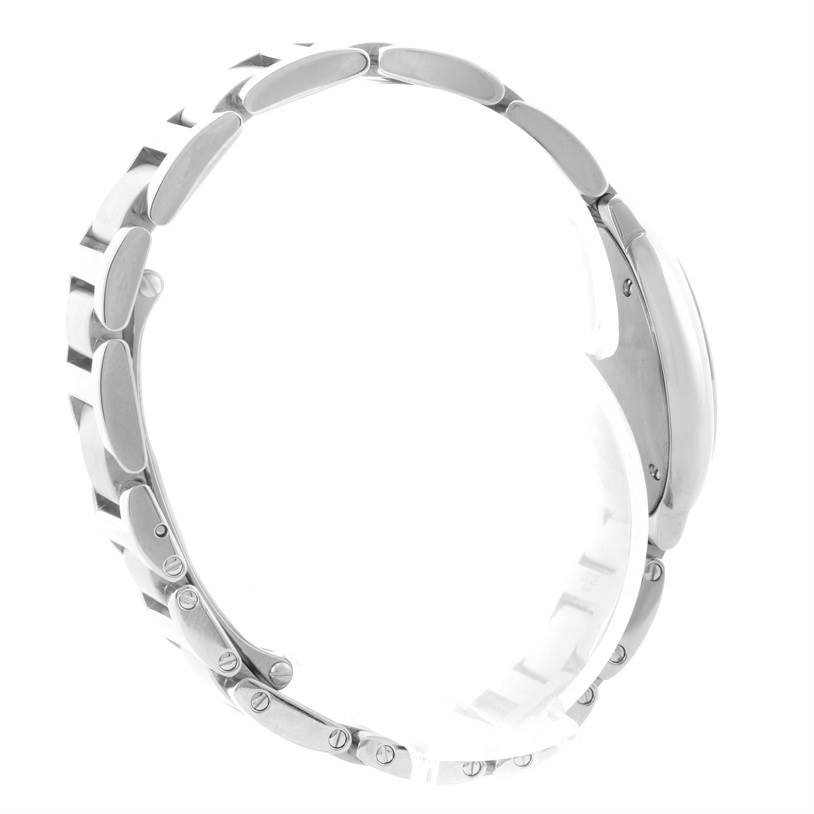 The image shows a side view of the bracelet and case of the Ballon Bleu model watch by Cartier.