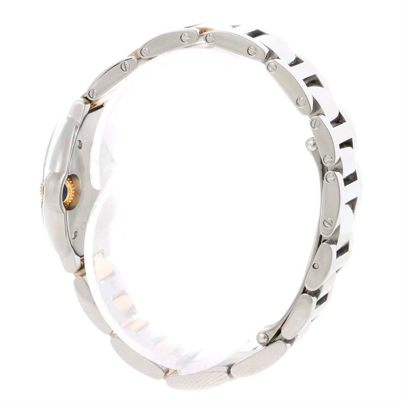 The image shows the side view of the band and crown of a Cartier Ballon Bleu W69007Z3 Women
s Stainless Steel Silver Dial W69007Z3 Women
s Stainless Steel Silver Dial watch.