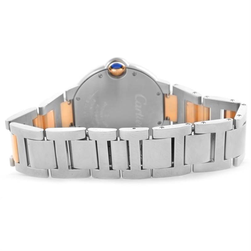 This image shows the back and bracelet of a Cartier Ballon Bleu W6920070 Women's Steel and Gold (two tone) Mother of Pearl Dial W6920070 Women's Steel and Gold (two tone) Mother of Pearl Dial watch.