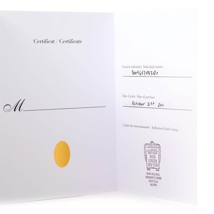 This image shows the certification and warranty card for a Ballon Bleu watch by Cartier.