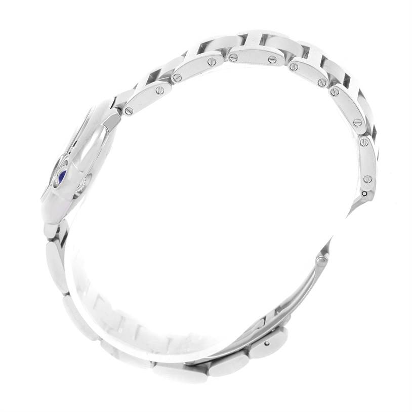 The image shows a side view of the bracelet and case of a Cartier Ballon Bleu W69010Z4 Women
s Stainless Steel Silver Dial W69010Z4 Women
s Stainless Steel Silver Dial watch.