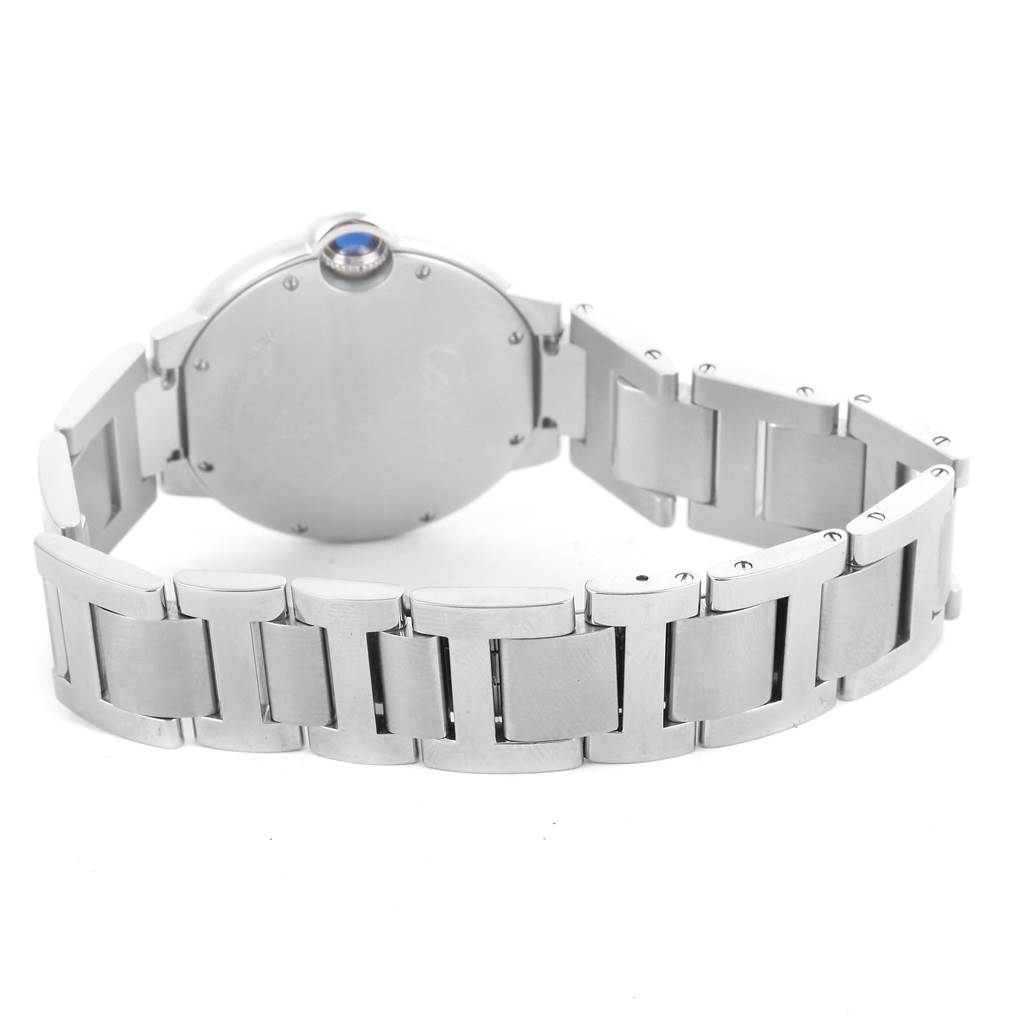 The image shows the back view and bracelet of a Ballon Bleu de Cartier watch.