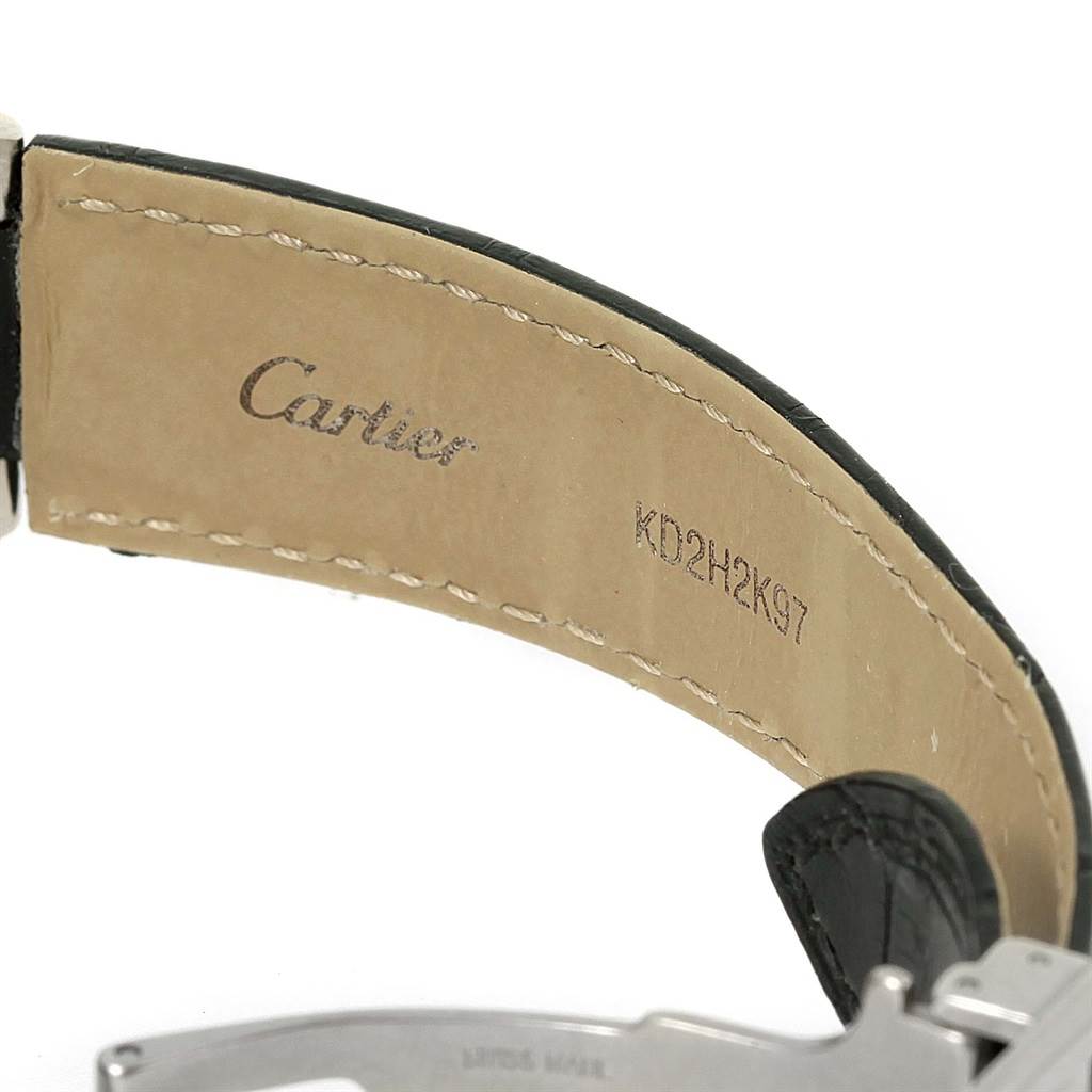 The image shows the inner side of the leather strap and clasp of a Cartier Ballon Bleu W69017Z4 Women
s Stainless Steel Silver Dial W69017Z4 Women
s Stainless Steel Silver Dial watch.