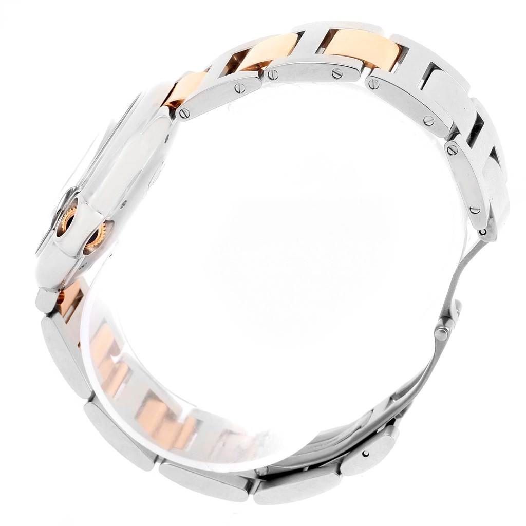 The image shows a side view of the Cartier Ballon Bleu W6920070 Women's Steel and Gold (two tone) Mother of Pearl Dial W6920070 Women's Steel and Gold (two tone) Mother of Pearl Dial watch, focusing on the bracelet and case.