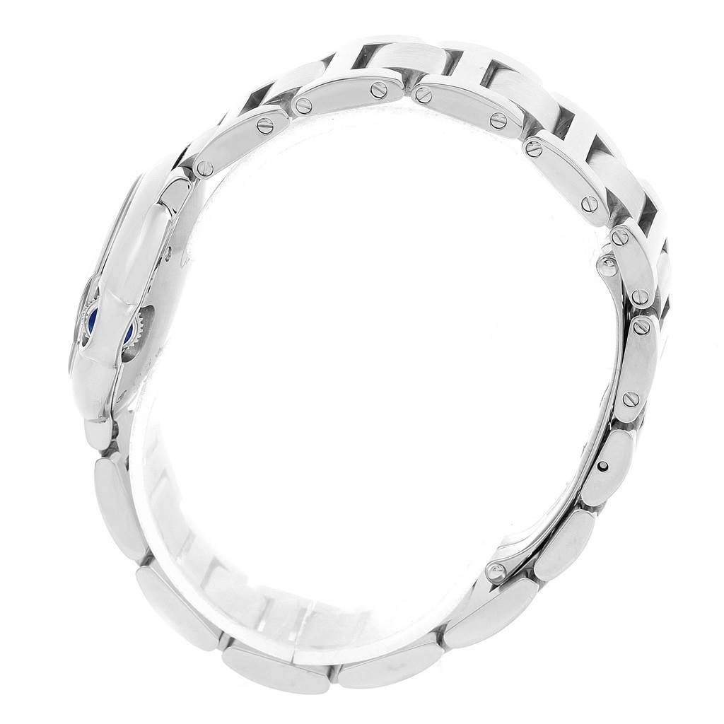 The image shows a side angle of the strap and case of a Cartier Ballon Bleu W69010Z4 Women
s Stainless Steel Silver Dial W69010Z4 Women
s Stainless Steel Silver Dial watch.