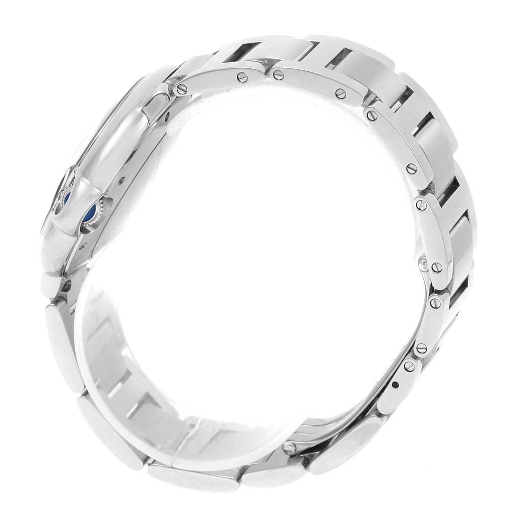 This image shows the side profile and bracelet of a Cartier Ballon Bleu W6920046 Women
s Stainless Steel Silver Dial W6920046 Women
s Stainless Steel Silver Dial watch.