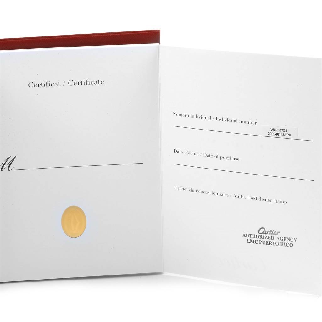 The image shows the certificate of Best Quality
ity and warranty card for the Ballon Bleu model by Cartier.