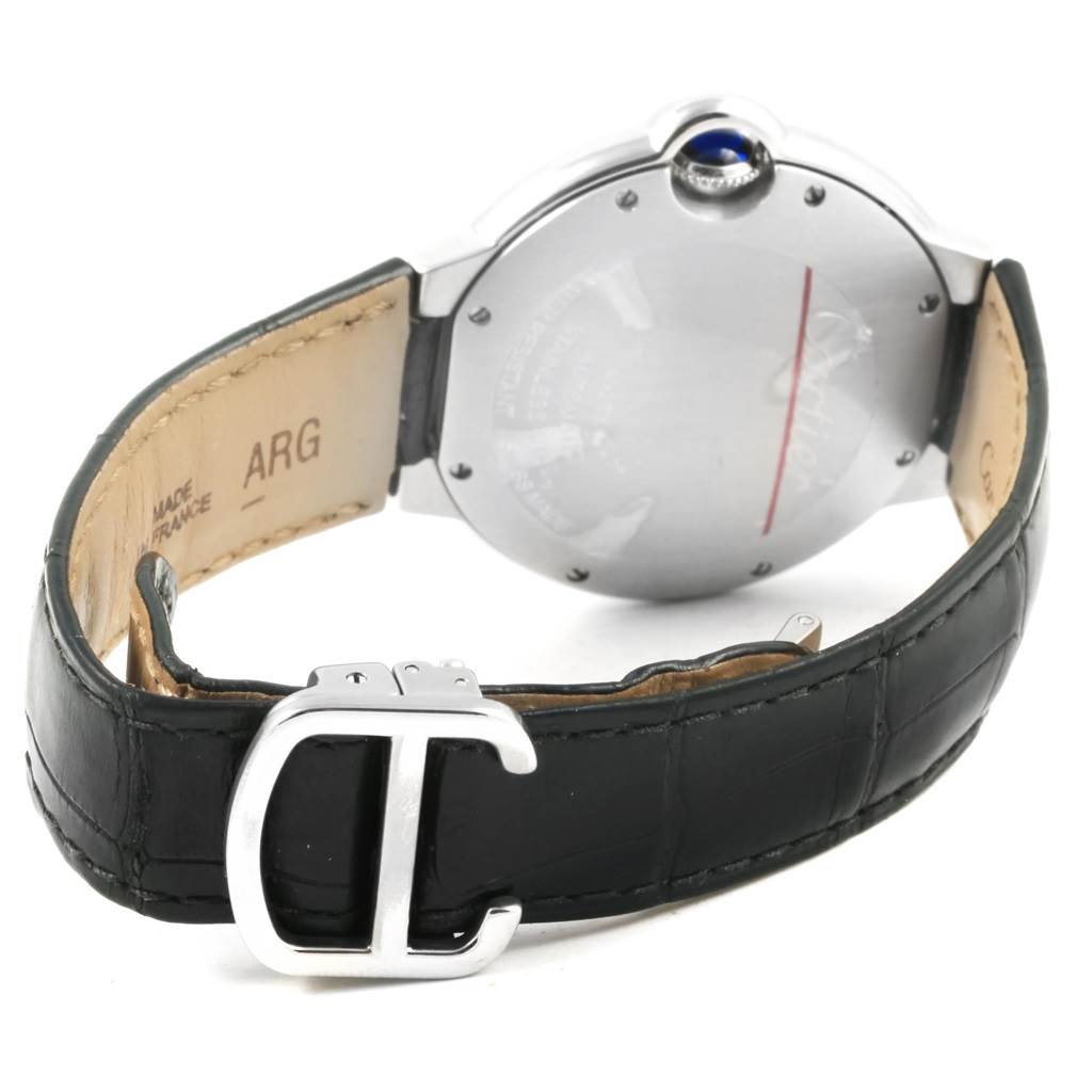 The image shows the back and band of a Cartier Ballon Bleu W69017Z4 Women
s Stainless Steel Silver Dial W69017Z4 Women
s Stainless Steel Silver Dial watch with a visible buckle.