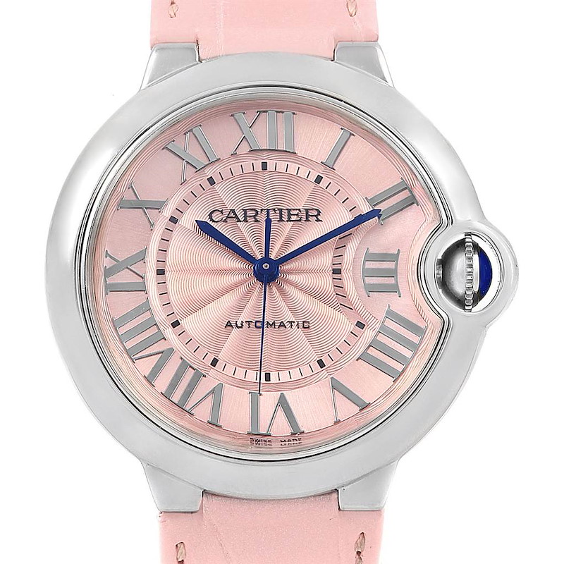 Cartier Ballon Bleu Pink Dial Leather Strap Steel Ladies Watch WSBB0007 SwissWatchExpo
