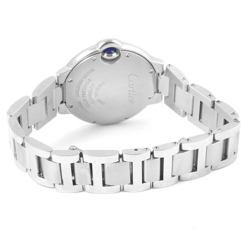 The image shows the back and bracelet of a Cartier Ballon Bleu W6920071 Women
s Stainless Steel Silver Dial W6920071 Women
s Stainless Steel Silver Dial watch, featuring its stainless steel case and band.