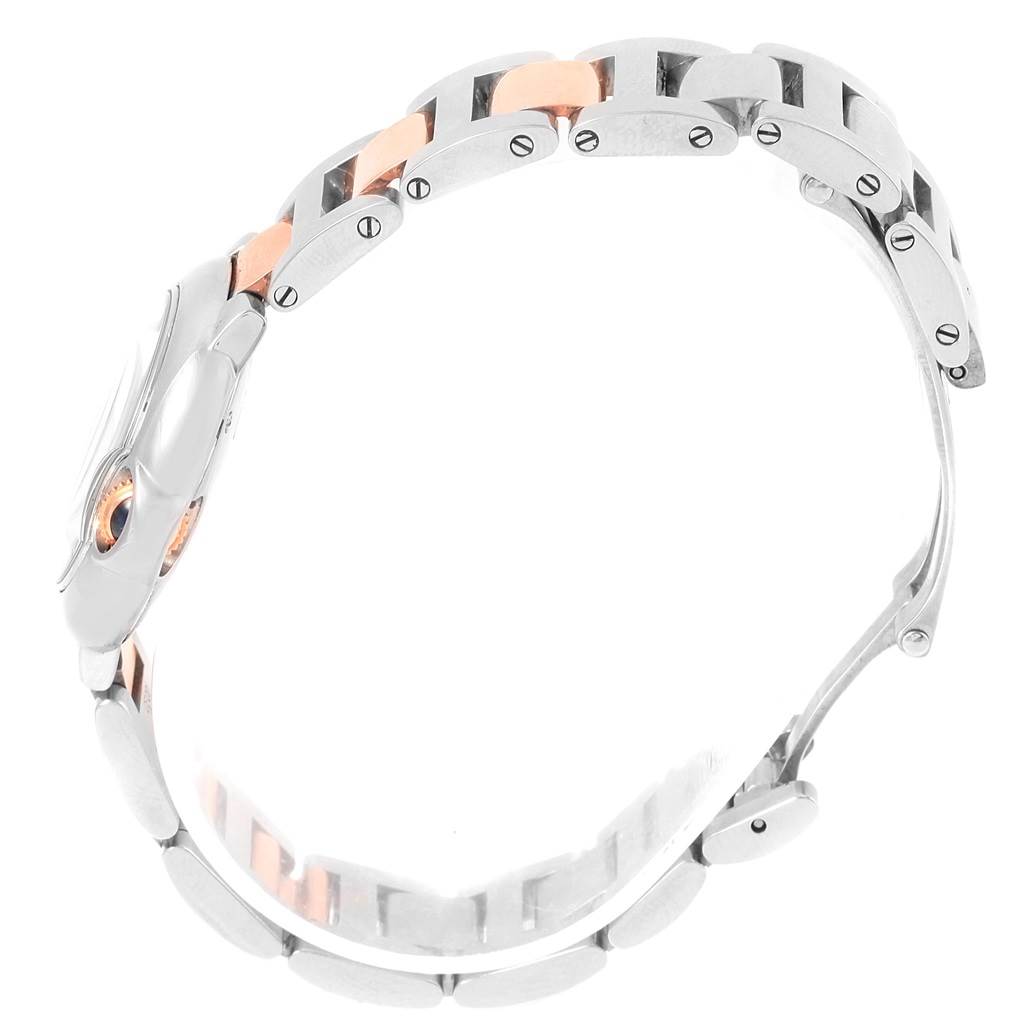 The image shows a side view of the Ballon Bleu by Cartier watch, focusing on its bracelet and clasp.