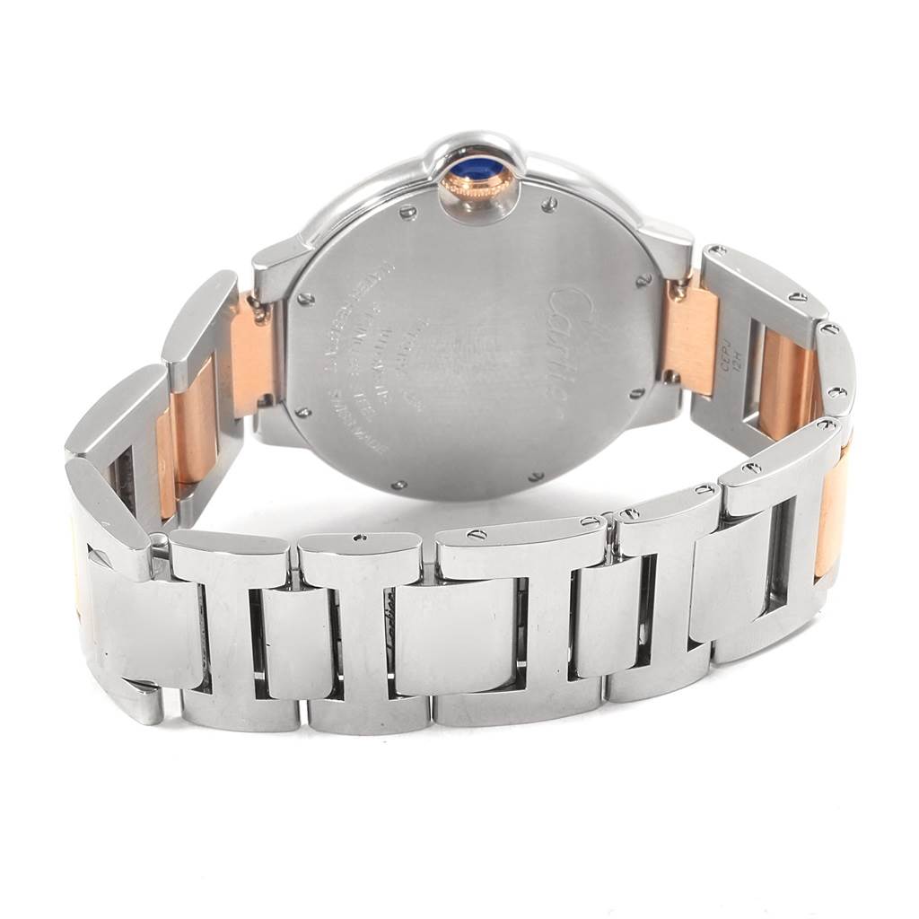 The image shows the back and bracelet of the Cartier Ballon Bleu W6920070 Women's Steel and Gold (two tone) Mother of Pearl Dial W6920070 Women's Steel and Gold (two tone) Mother of Pearl Dial watch, highlighting the clasp and case back details.