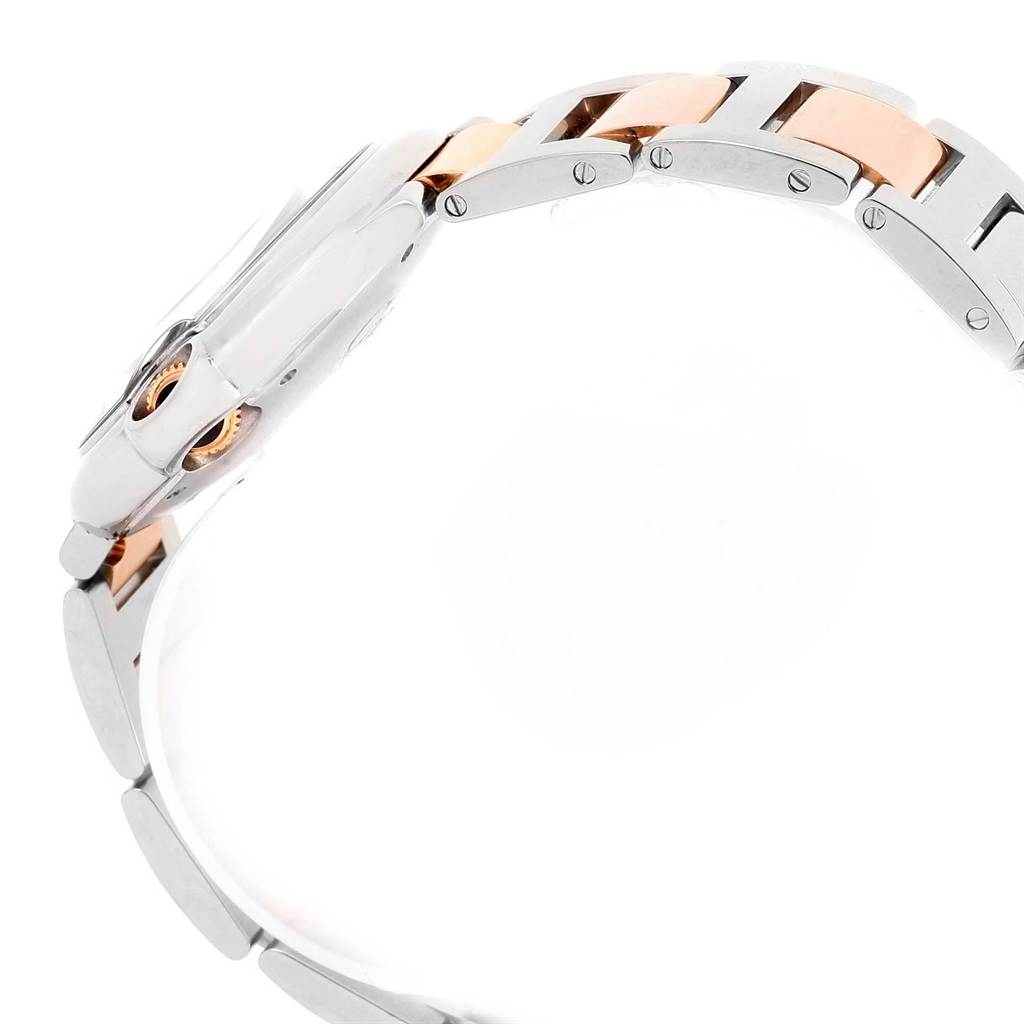 The image shows the side view of the band and part of the case of the Ballon Bleu model by Cartier.