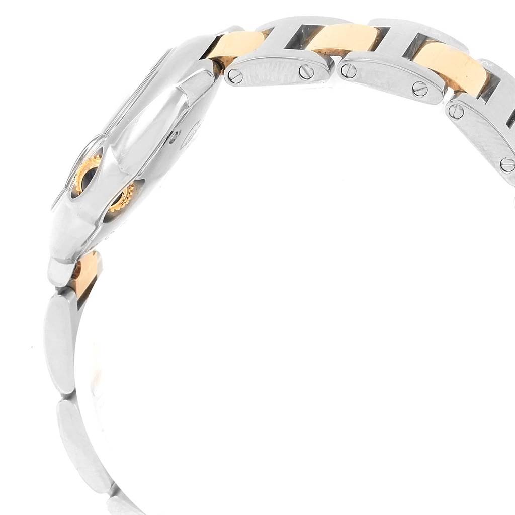 The image shows the side view of the bracelet of a Cartier Ballon Bleu W69007Z3 Women
s Stainless Steel Silver Dial W69007Z3 Women
s Stainless Steel Silver Dial watch featuring a two-tone metal design.